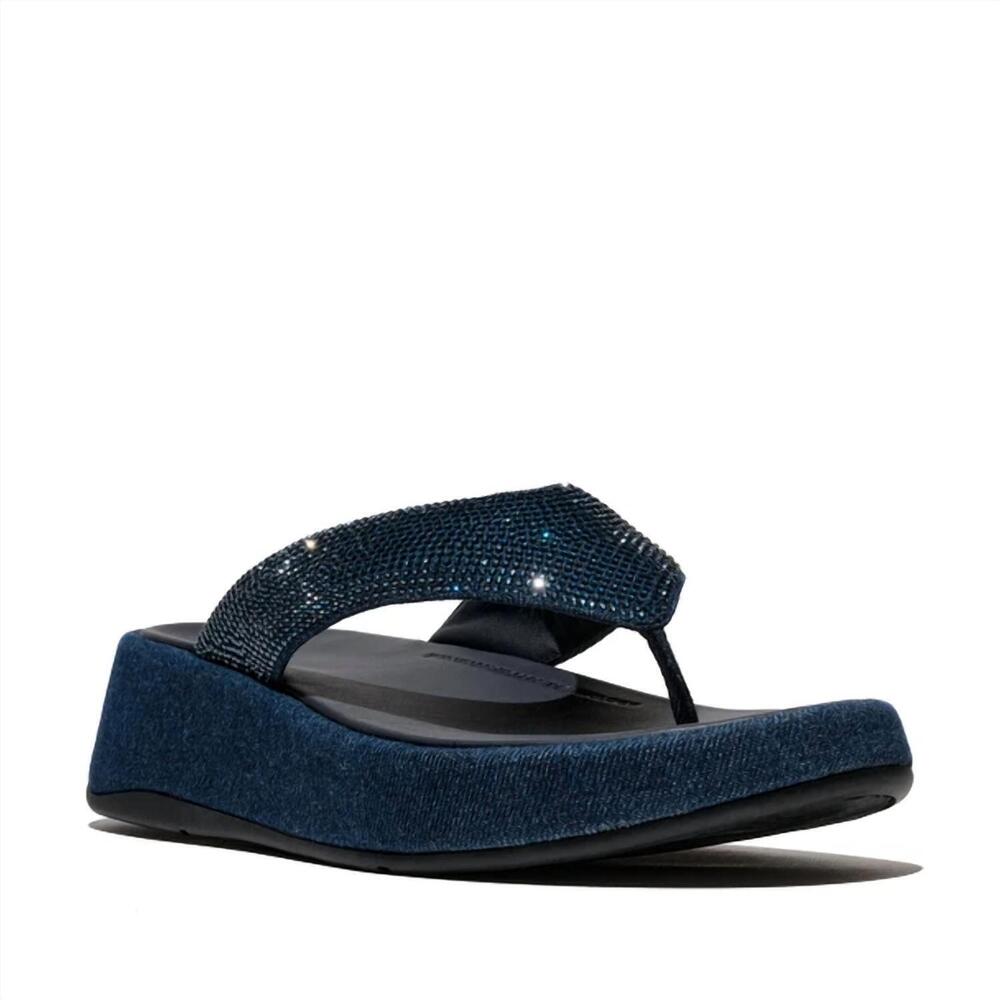 NEW FITFLOP women's f-mode toe post sparkle sandal in dark denim